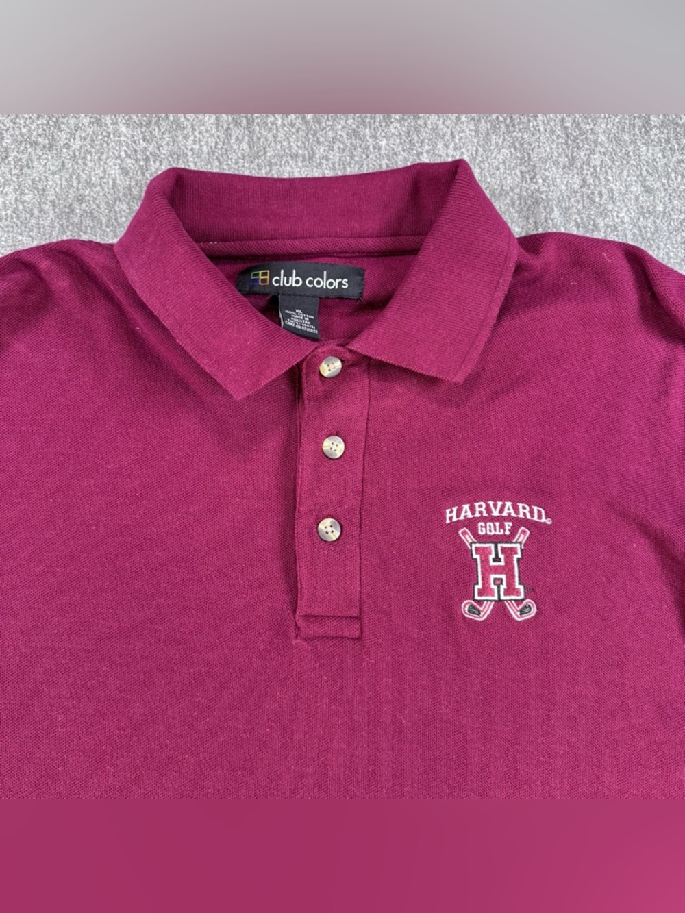 Vintage Y2K Harvard Golf Pique Polo Men XL Maroon Embroidered H Logo Club Colors - Picture 3 of 7